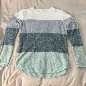 Striped Knit Crewneck Sweater - White, Light Gray, Dark Gray, Mint